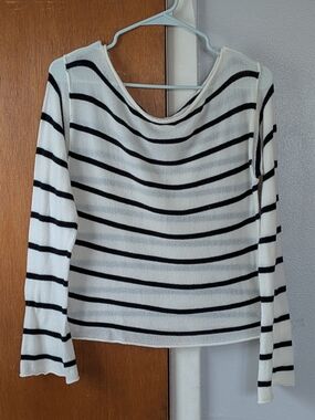 Woman's Wild Fable Striped Black and White Boatneck Sweater Size XXL